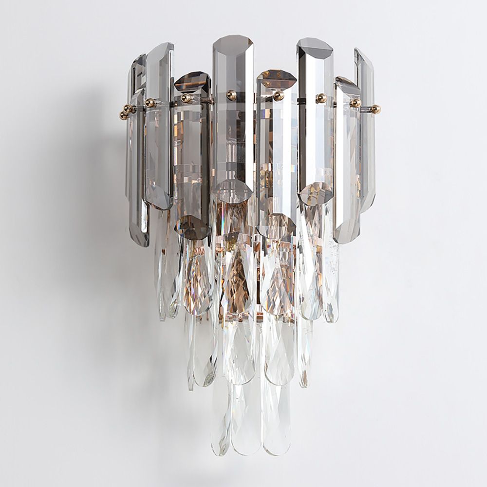 Smoky Crystal & Gold Wall Light | Modern Postmodern Wall Fixture