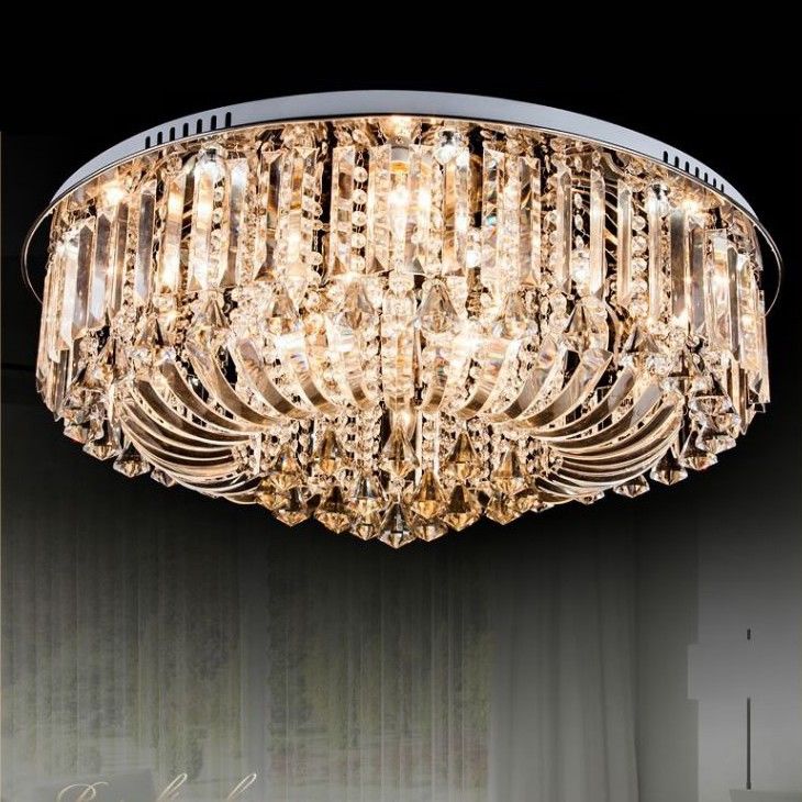 Genuine K9 Crystal Flush Ceiling Light Round Chandelier 3 Colours | Ceiling Lights & Chandeliers