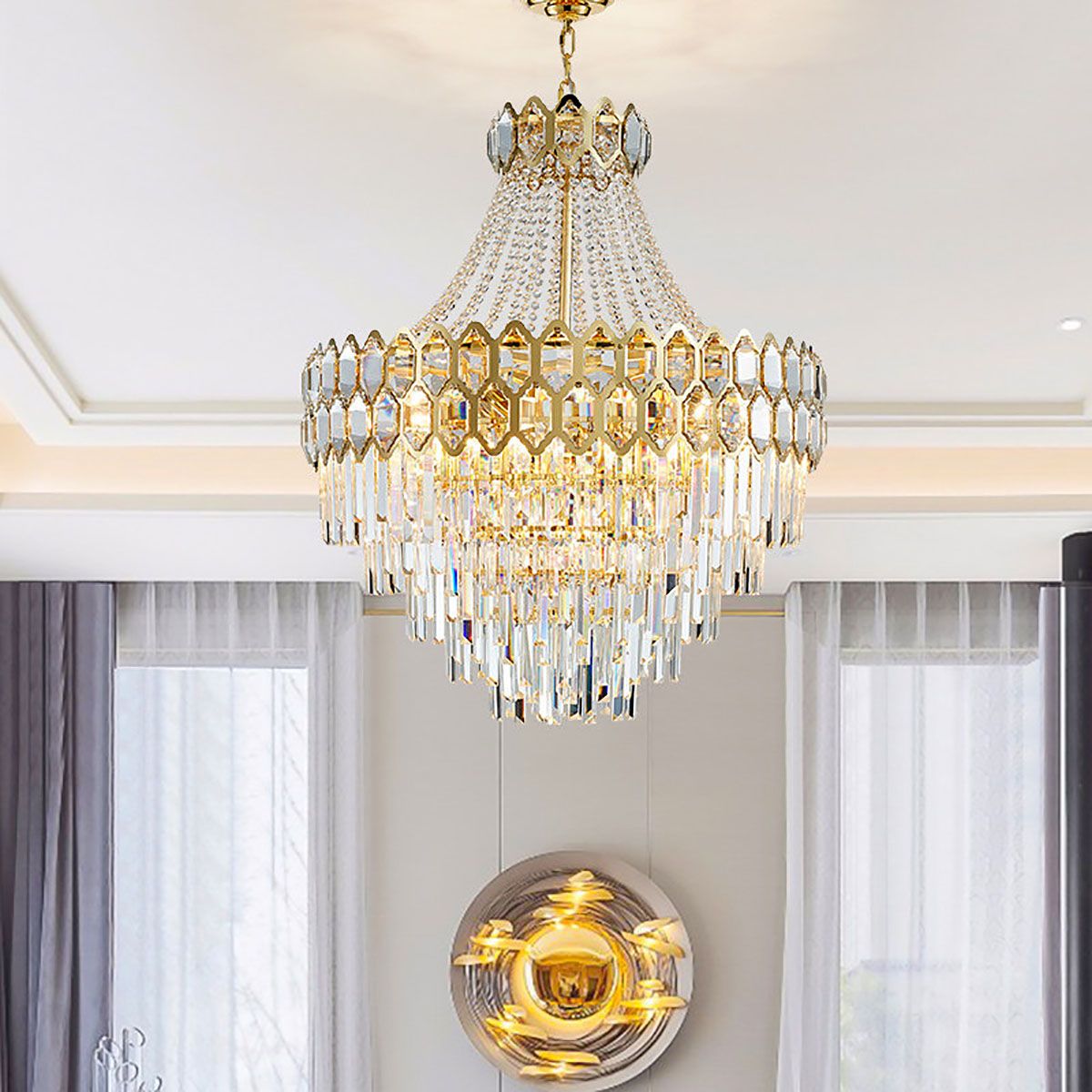 Gold Postmodern Pendant Chandelier K9 Crystal Metal Arms | Ceiling Lights & Chandeliers