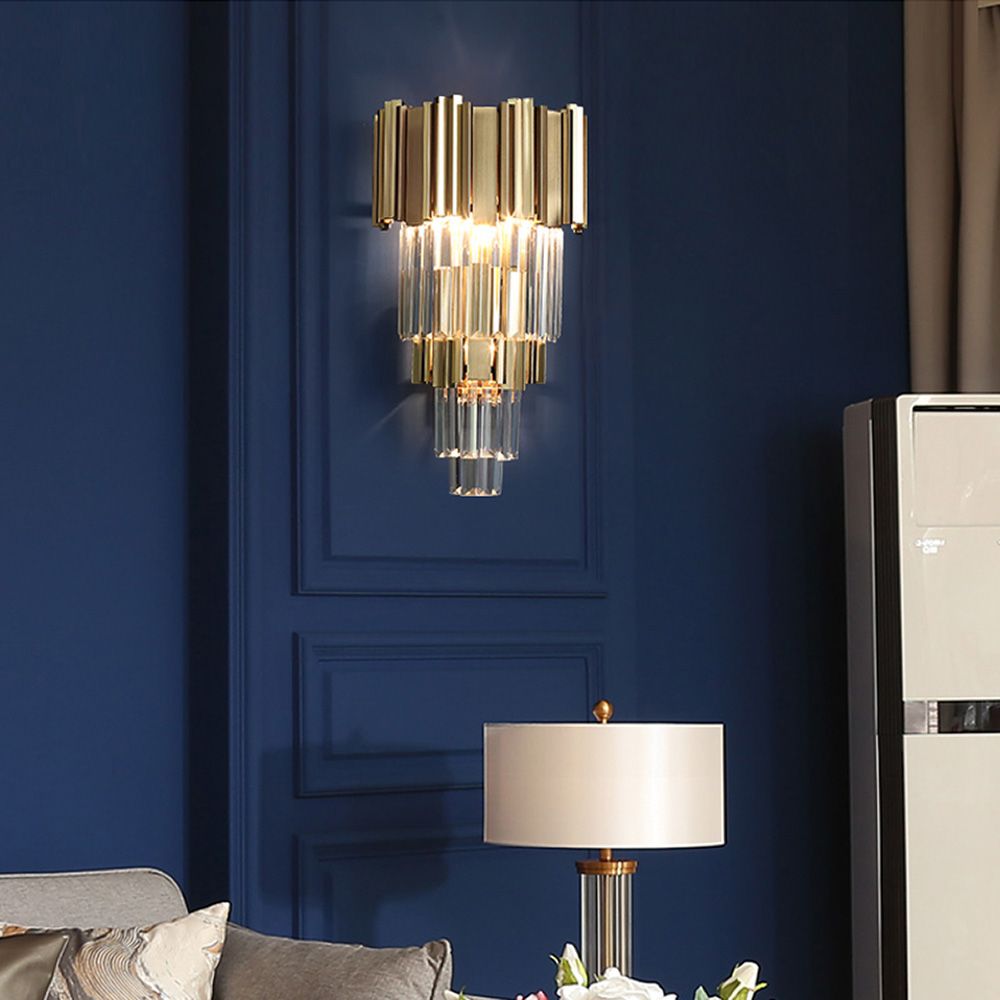 Gold & Clear Crystal Wall Light | Postmodern Chandelier Wall Fixture