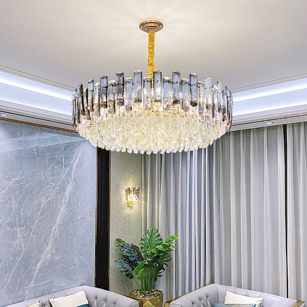 Smoky Clear Crystal Gold Metal Postmodern Chandelier Pendant | Ceiling Lights & Chandeliers