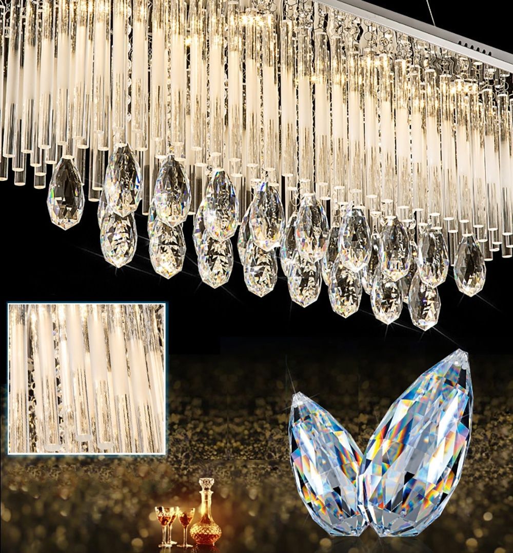 Genuine K9 Crystal LED Rectangular Pendant Dining Ceiling Light | Ceiling Lights & Chandeliers
