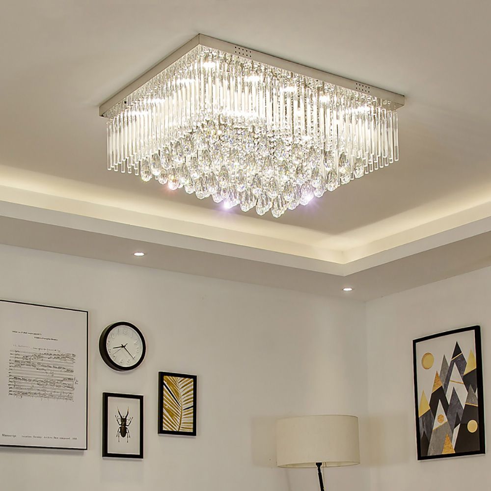 Modern K9 Crystal LED Square Rectangular Flush Ceiling Light | Ceiling Lights & Chandeliers