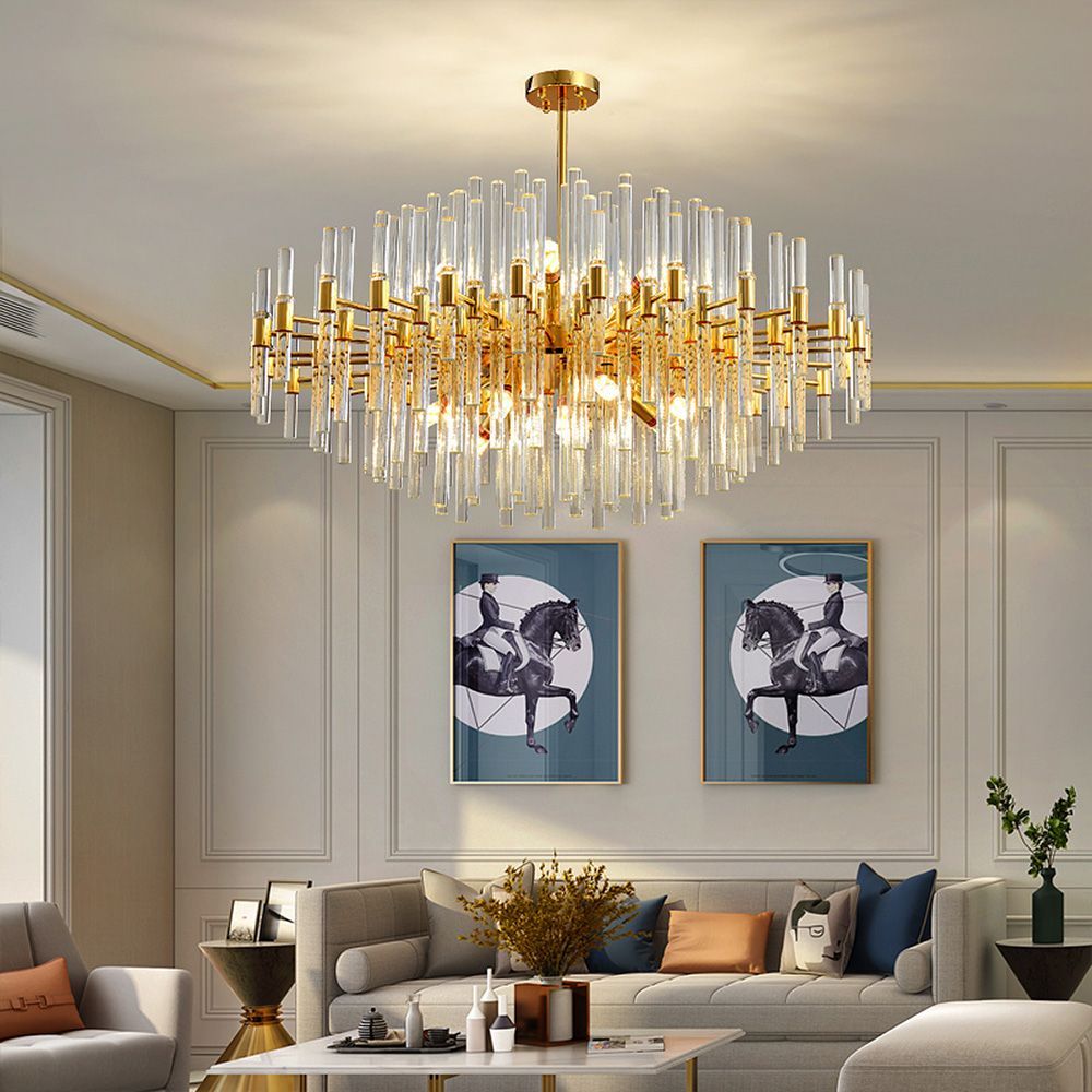 Clear Crystal Rods and Golden Postmodern Genuine K9 Crystal Chandelier