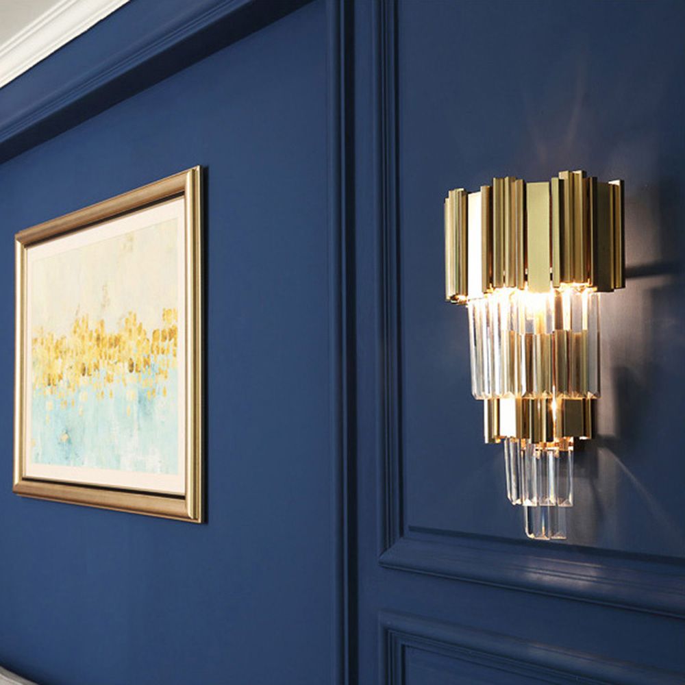 Gold & Clear Crystal Wall Light | Postmodern Chandelier Wall Fixture