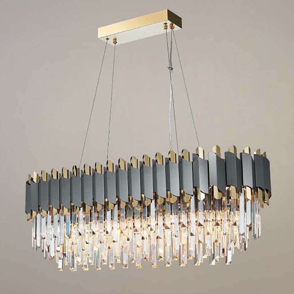 Dark Carbon Grey Clear Crystal Gold Postmodern Dining Chandelier | Ceiling Lights & Chandeliers