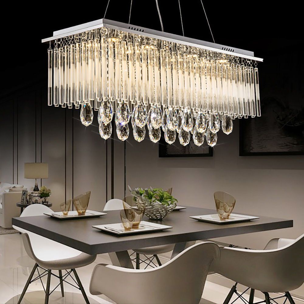 Genuine K9 Crystal LED Rectangular Pendant Dining Ceiling Light | Ceiling Lights & Chandeliers