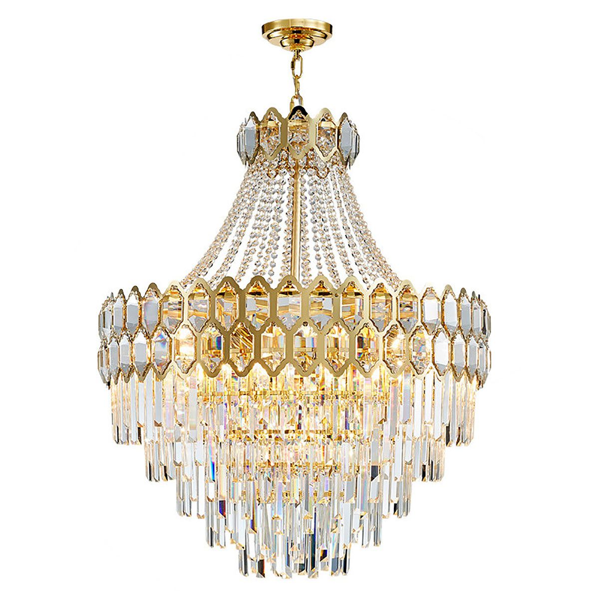 Gold Postmodern Pendant Chandelier Genuine K9 Crystal Metal Body 11/17/22 Bulbs (E14)