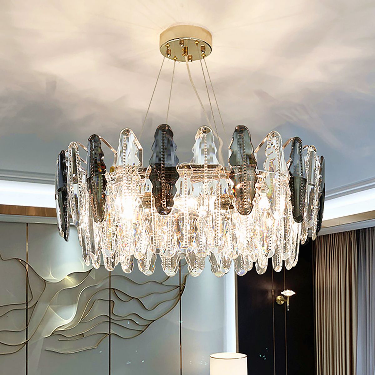 Smoky + Clear Crystal Gold Metal Postmodern Chandelier Genuine K9 Crystal 60/80cm