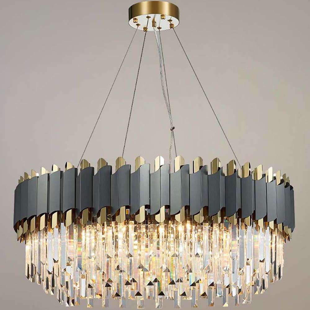 Dark Carbon and Gold Postmodern Pendant Chandelier Genuine K9 Crystal Metal Body 8/12/16 Bulbs (E14)