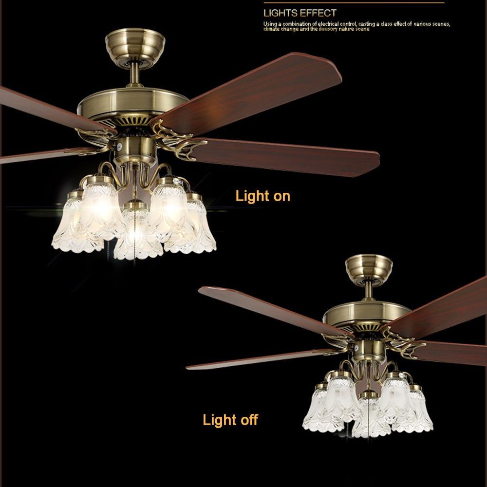52” Ceiling Fan Light Bronze with Glass Lights & Wood Blades | Ceiling Lights