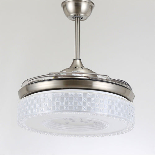 42” Silver Retractable Blade Folding Fan Light Crystal | Ceiling Lights