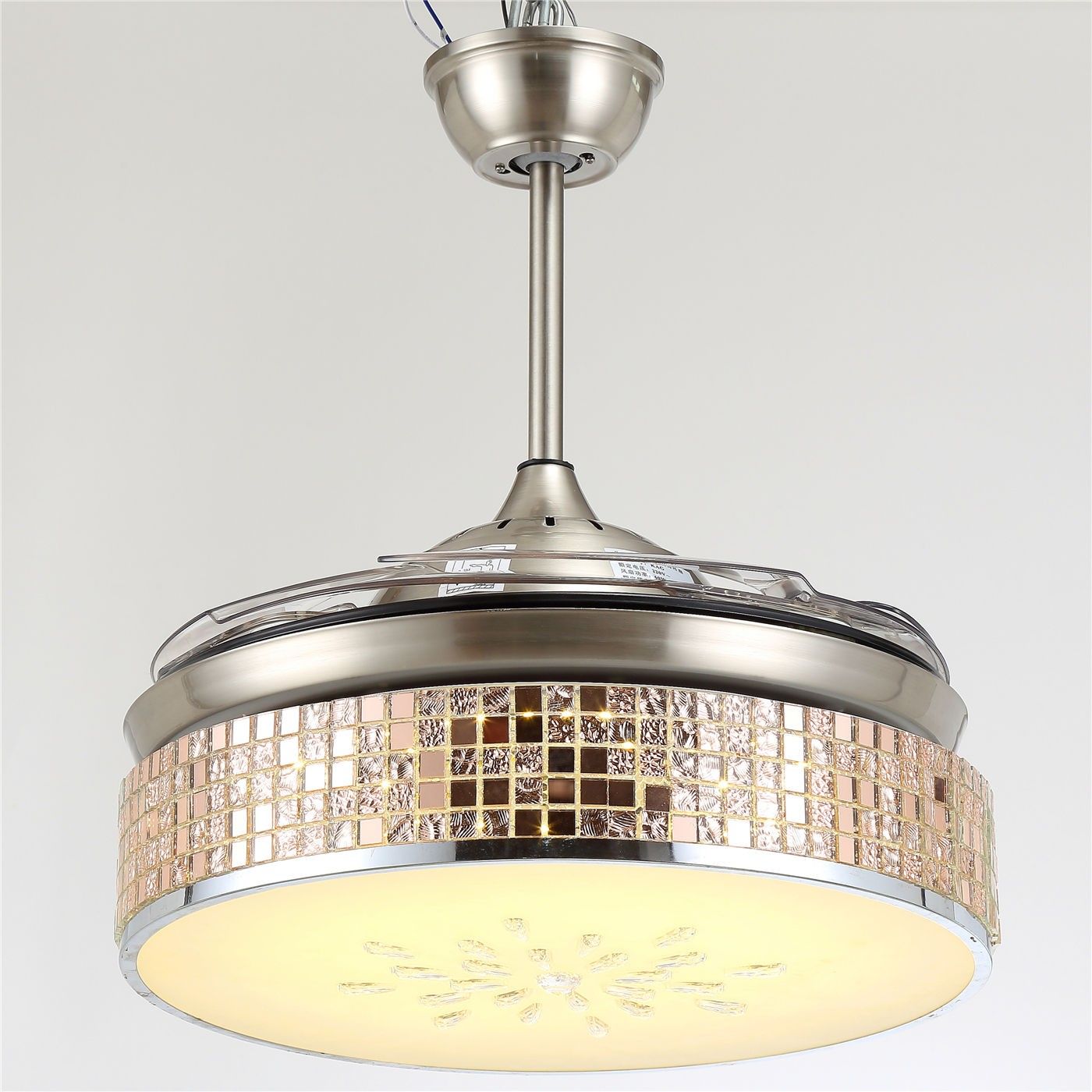 42” Rose Golden Retractable Blade Folding Fan Light | Ceiling Lights