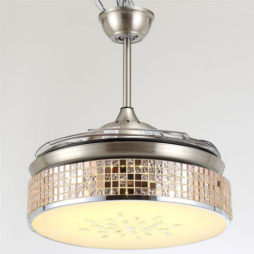 42” Rose Golden Retractable Blade Folding Fan Light | Ceiling Lights