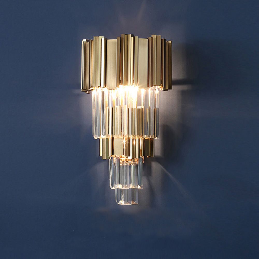 Gold & Clear Crystal Wall Light | Postmodern Chandelier Wall Fixture