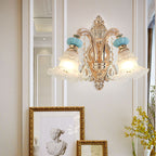Blue Ceramic Gold Crystal Wall Light – 1/2 Arms Chandelier Style