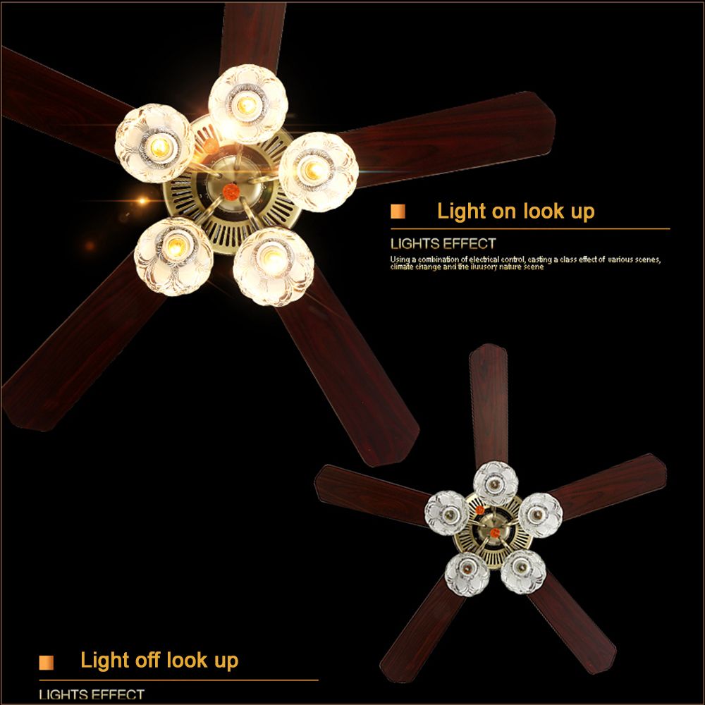 52” Ceiling Fan Light Bronze with Glass Lights & Wood Blades | Ceiling Lights