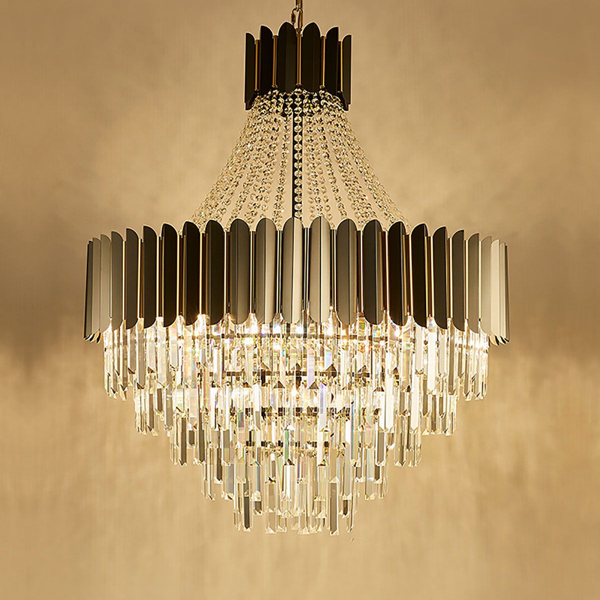 Dark Carbon and Gold Postmodern Pendant Chandelier Genuine K9 Crystal Metal Body 11/17/22 Bulbs (E14)