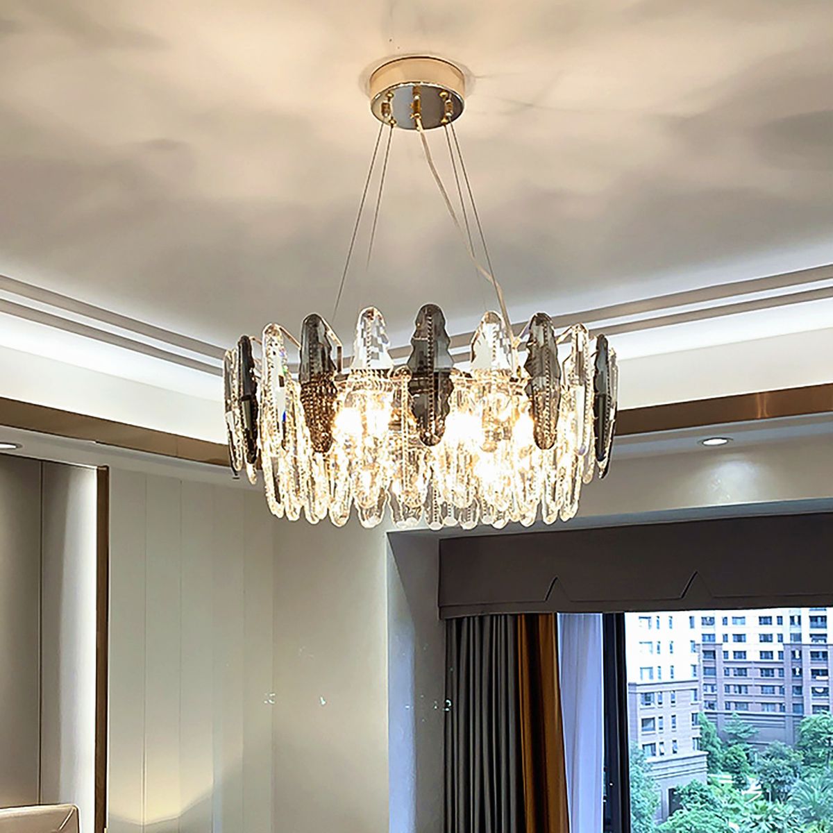 Smoky + Clear Crystal Gold Metal Postmodern Chandelier Genuine K9 Crystal 60/80cm