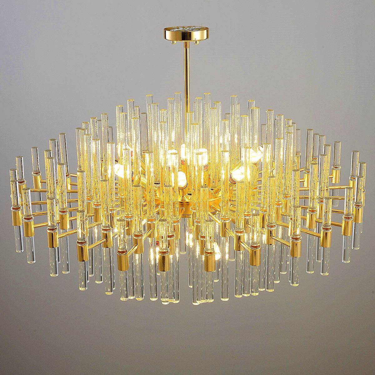 Clear Crystal Rods and Golden Postmodern Genuine K9 Crystal Chandelier