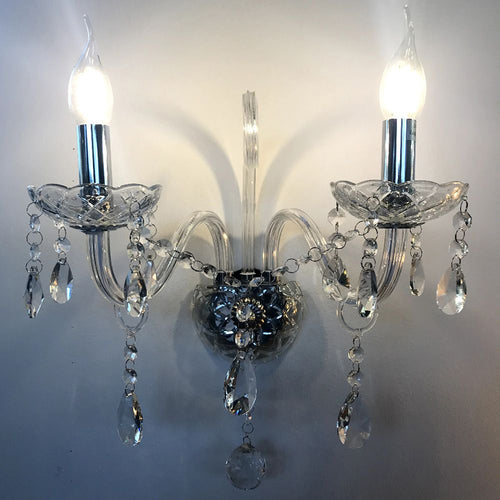 2 Arms Clear Silver Crystal Wall Light – Classic Chandelier Style