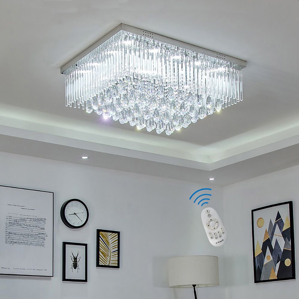 Modern K9 Crystal LED Square Rectangular Flush Ceiling Light | Ceiling Lights & Chandeliers