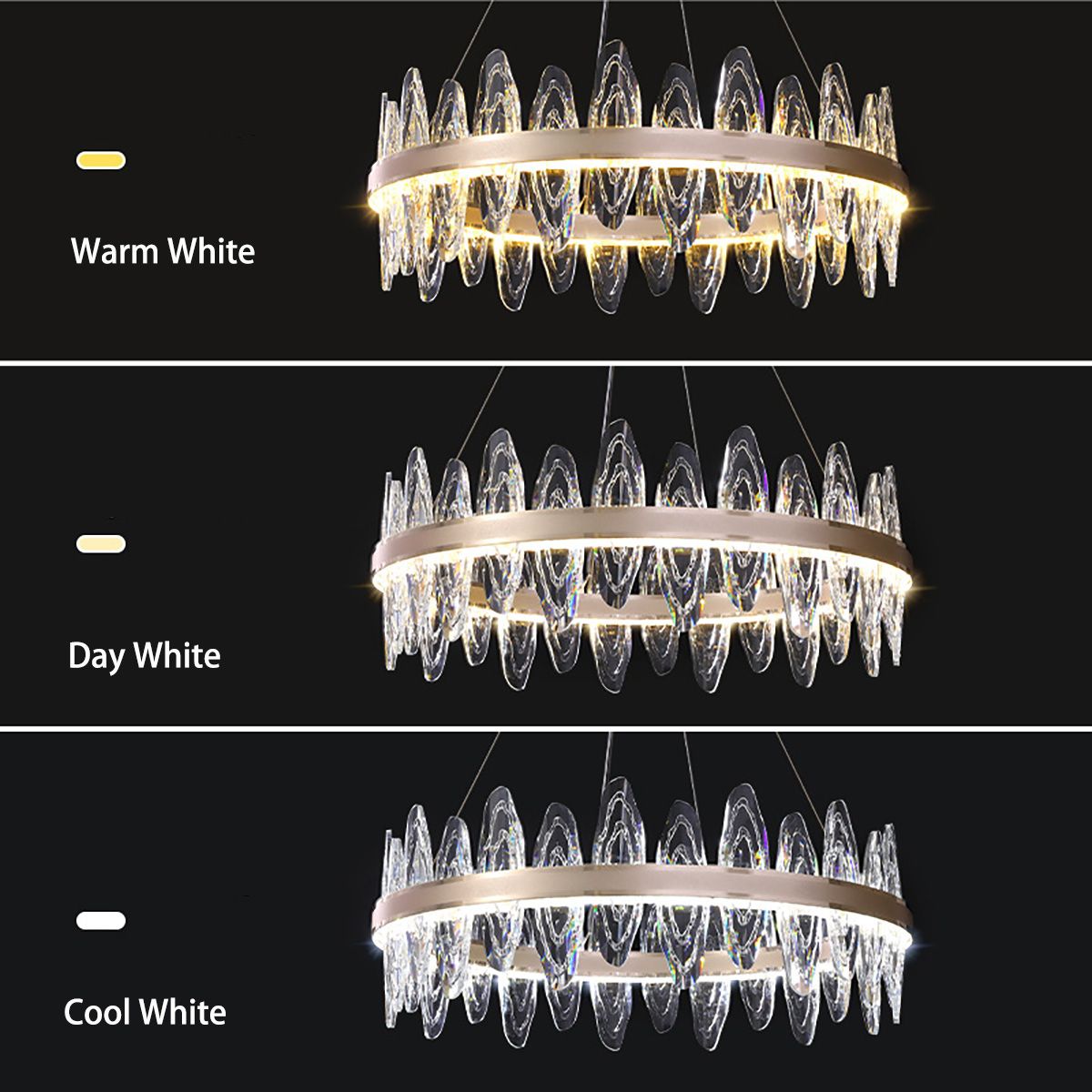 Ring Chandelier Genuine Crystal 3 LED Colours Dimmable Remote | Ceiling Lights & Chandeliers