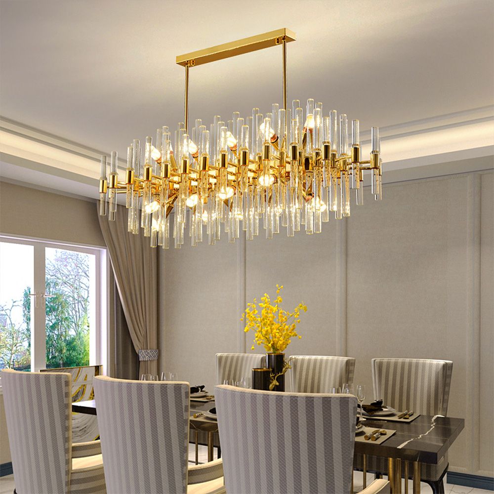 Smoky Clear Crystal Gold Metal Postmodern Dining Chandelier | Ceiling Lights & Chandeliers