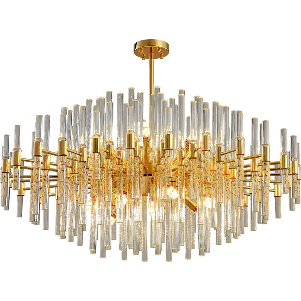 Clear Crystal Rods and Golden Postmodern Genuine K9 Crystal Chandelier