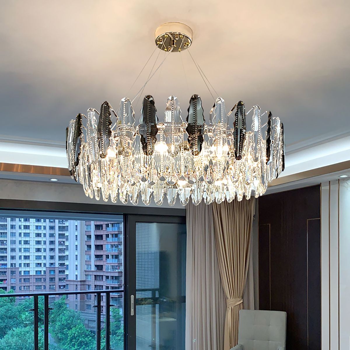 Smoky + Clear Crystal Gold Metal Postmodern Chandelier Genuine K9 Crystal 60/80cm