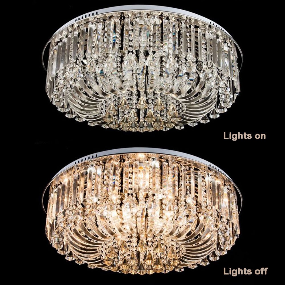 Genuine K9 Crystal Flush Ceiling Light Round Chandelier 3 Colours | Ceiling Lights & Chandeliers