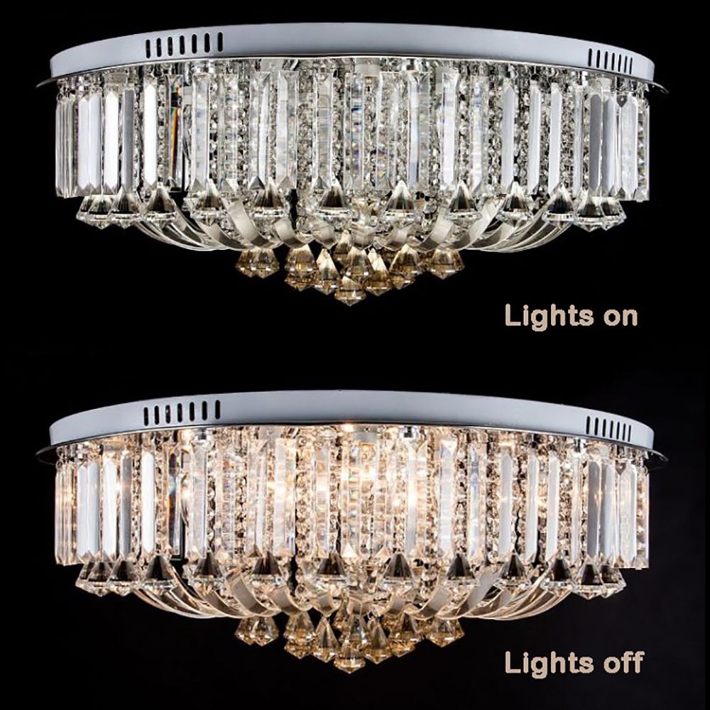 Genuine K9 Crystal Flush Ceiling Light Round Chandelier 3 Colours | Ceiling Lights & Chandeliers