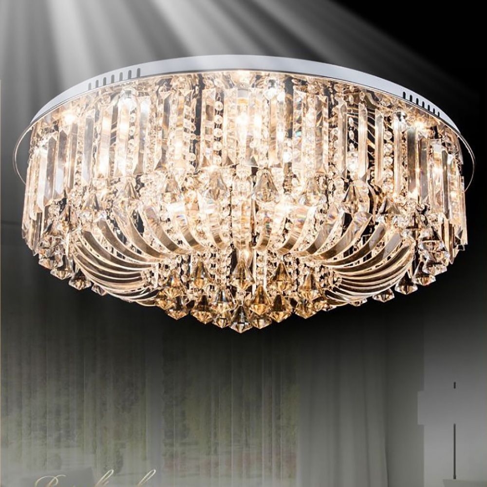 Genuine K9 Crystal Flush Ceiling Light Round Chandelier 3 Colours | Ceiling Lights & Chandeliers