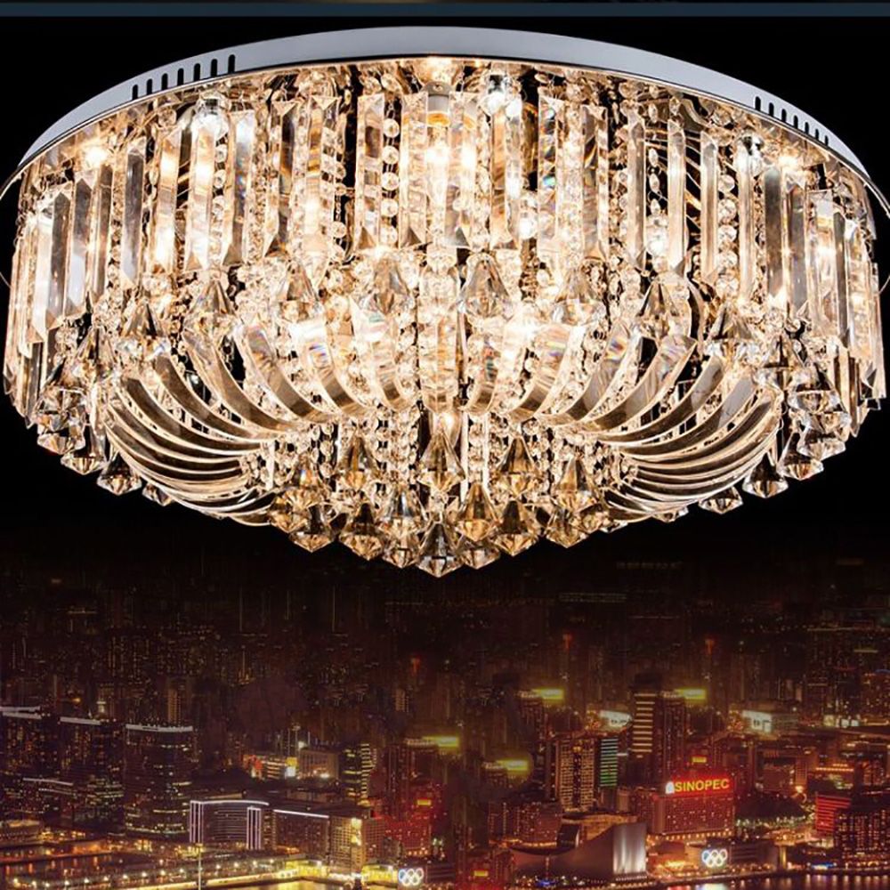 Genuine K9 Crystal Flush Ceiling Light Round Chandelier 3 Colours | Ceiling Lights & Chandeliers