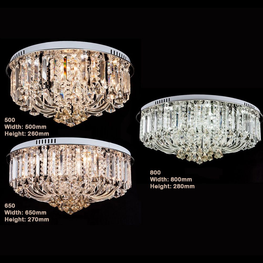 Genuine K9 Crystal Flush Ceiling Light Round Chandelier 3 Colours | Ceiling Lights & Chandeliers