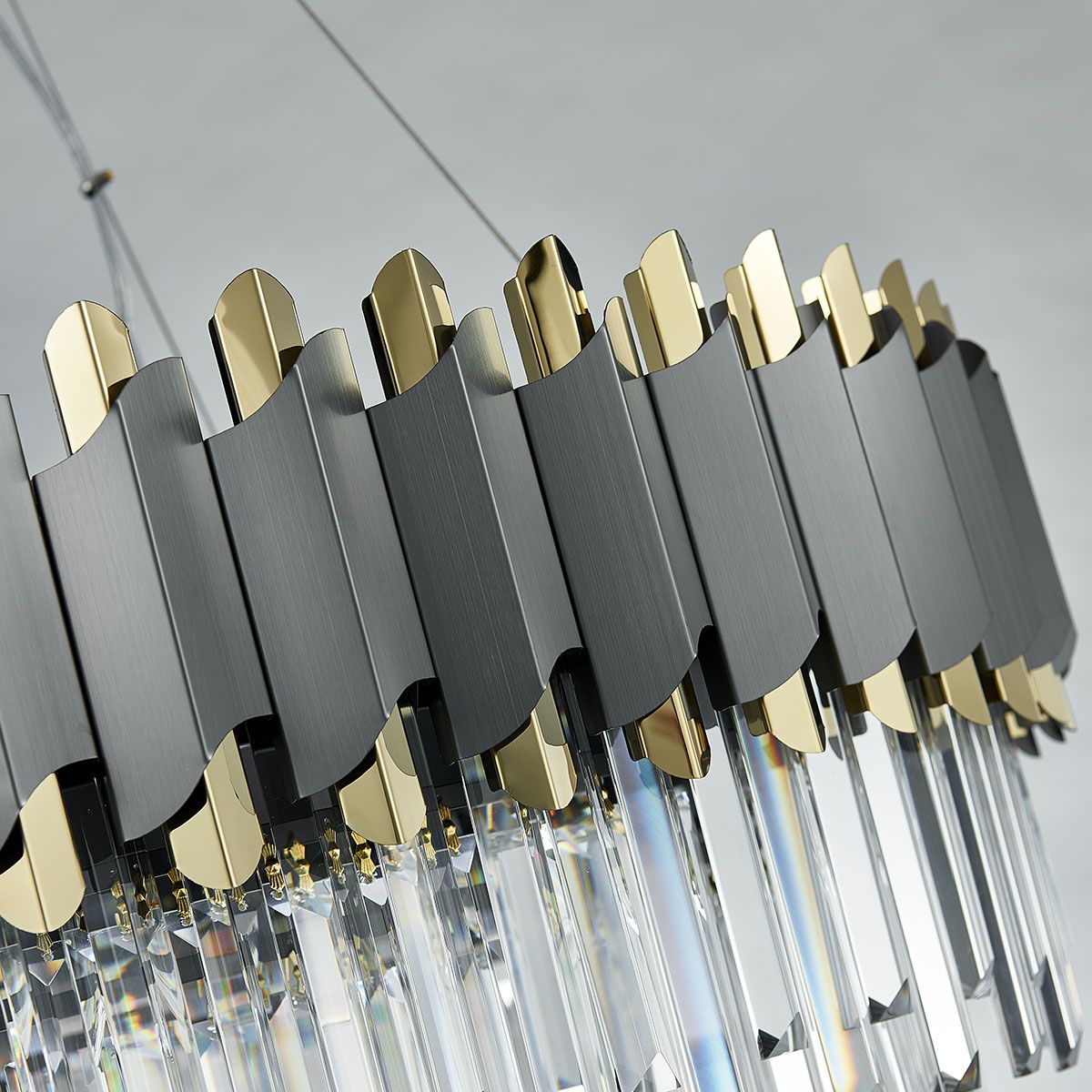 Dark Carbon and Gold Postmodern Pendant Chandelier Genuine K9 Crystal Metal Body 8/12/16 Bulbs (E14)