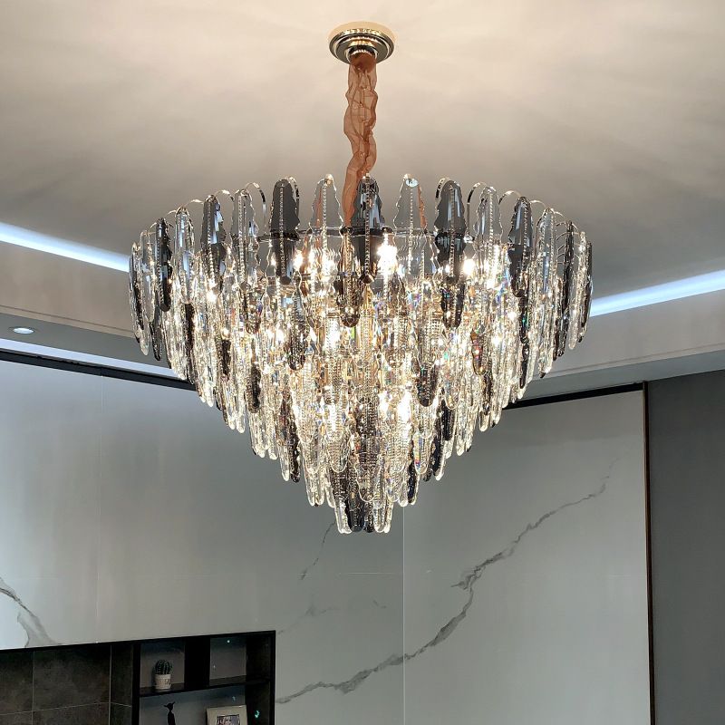 Grey + Clear Crystal Pyramid Postmodern Chandelier Genuine K9 Crystal 60/80cm