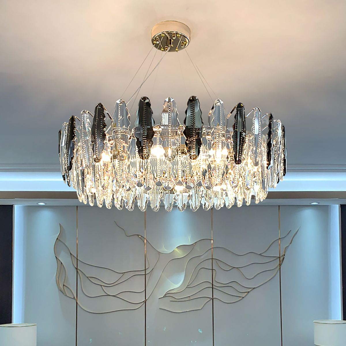 Smoky + Clear Crystal Gold Metal Postmodern Chandelier Genuine K9 Crystal 60/80cm