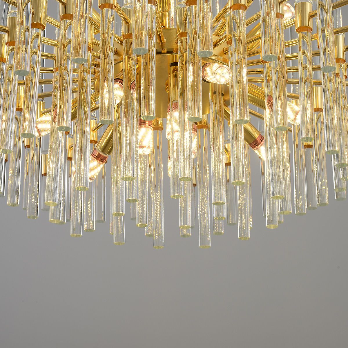 Clear Crystal Rods and Golden Postmodern Genuine K9 Crystal Chandelier