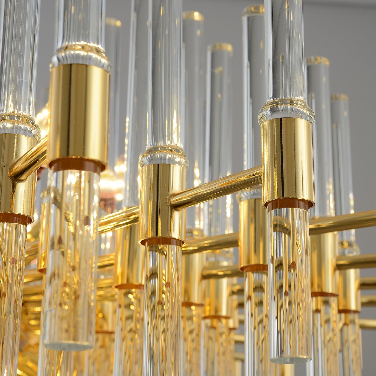 Clear Crystal Rods and Golden Postmodern Genuine K9 Crystal Chandelier