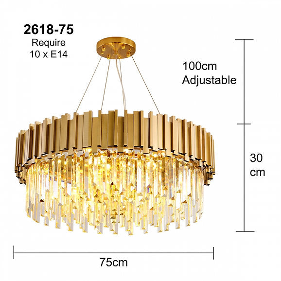 Clear and Gold Postmodern Pendant Chandelier Ceiling Light Genuine K9 Crystals