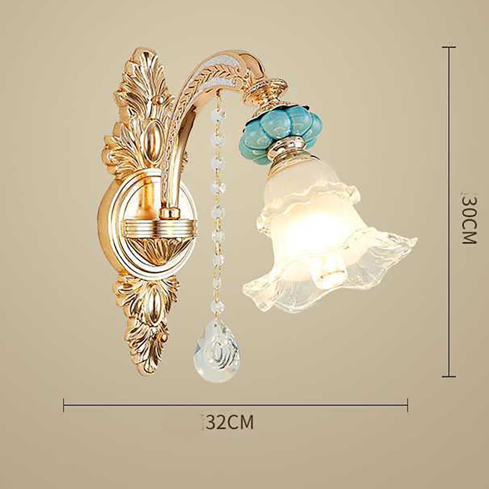 Blue Ceramic Gold Crystal Wall Light – 1/2 Arms Chandelier Style