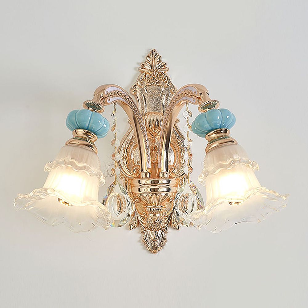 Blue Ceramic Gold Crystal Wall Light – 1/2 Arms Chandelier Style