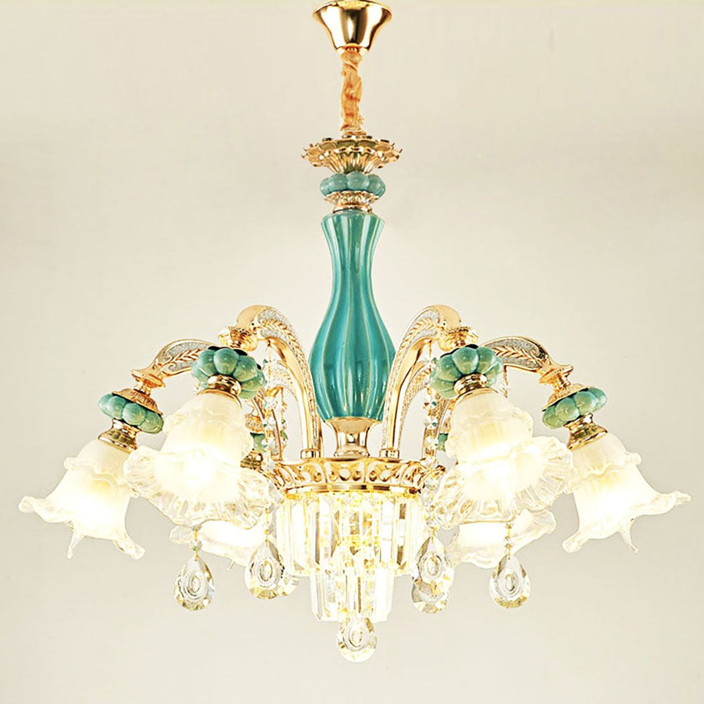 Blue Ceramic Gold Metal Arms K9 Crystal Chandelier Pendant Lamp | Ceiling Lights & Chandeliers