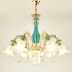 Blue Ceramic Gold Metal Arms K9 Crystal Chandelier Pendant Lamp | Ceiling Lights & Chandeliers