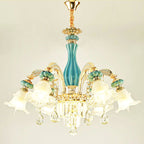 Blue Ceramic Gold Metal Arms K9 Crystal Chandelier Pendant Lamp | Ceiling Lights & Chandeliers