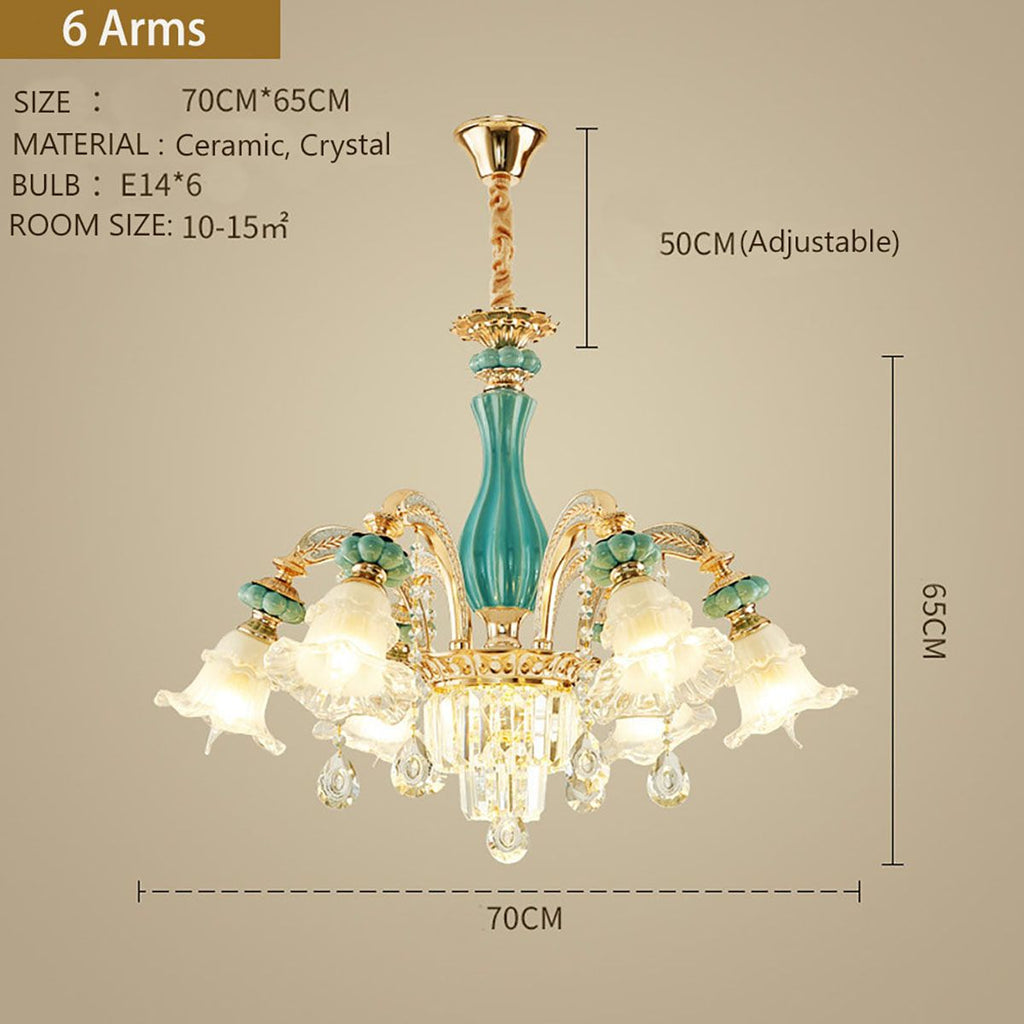 Blue Ceramic Gold Metal Arms K9 Crystal Chandelier Pendant Lamp | Ceiling Lights & Chandeliers