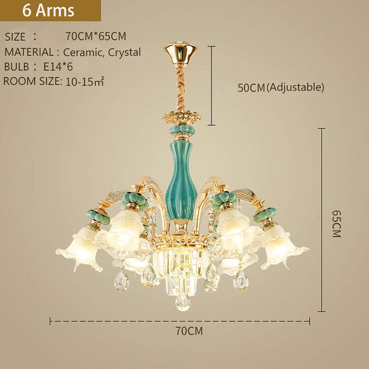 Blue Ceramic Gold Metal Arms K9 Crystal Chandelier Pendant Lamp | Ceiling Lights & Chandeliers