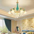 Blue Ceramic Gold Metal Arms K9 Crystal Chandelier Pendant Lamp | Ceiling Lights & Chandeliers