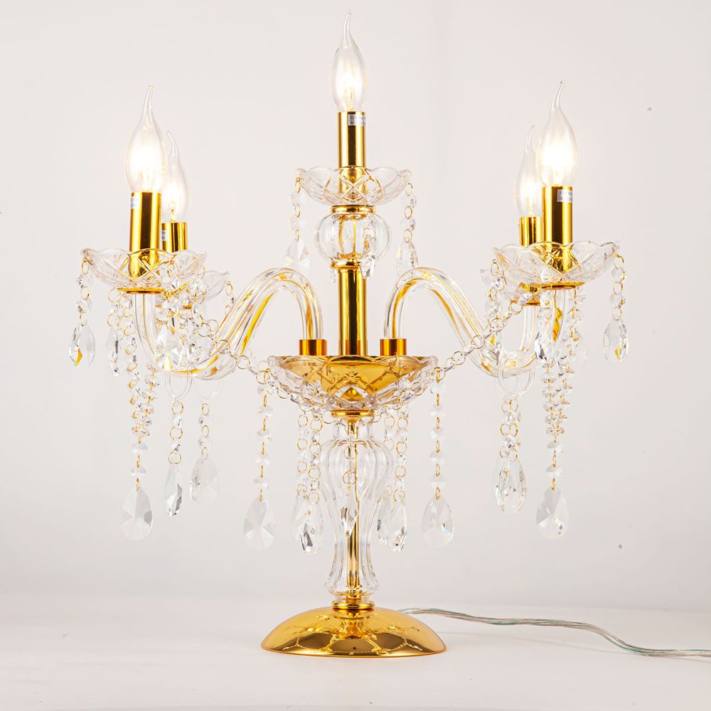 Crystal Golden 5-Arms Table Lamp | Table Lighting